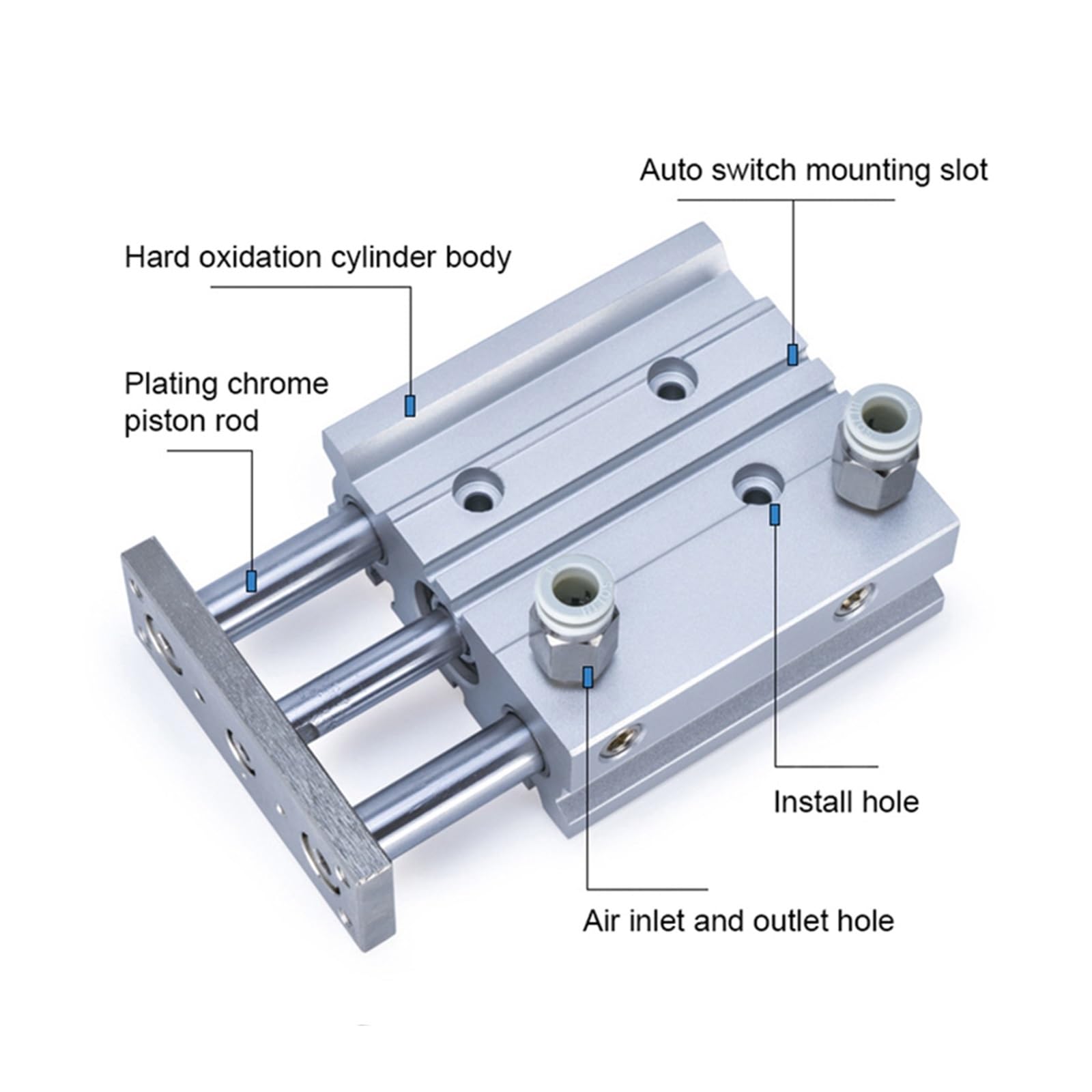 Cilindro Pneumatico A Doppio Effetto Tbest | Alesaggio 12mm, 3 Steli, In Lega Di Alluminio - Foto 2