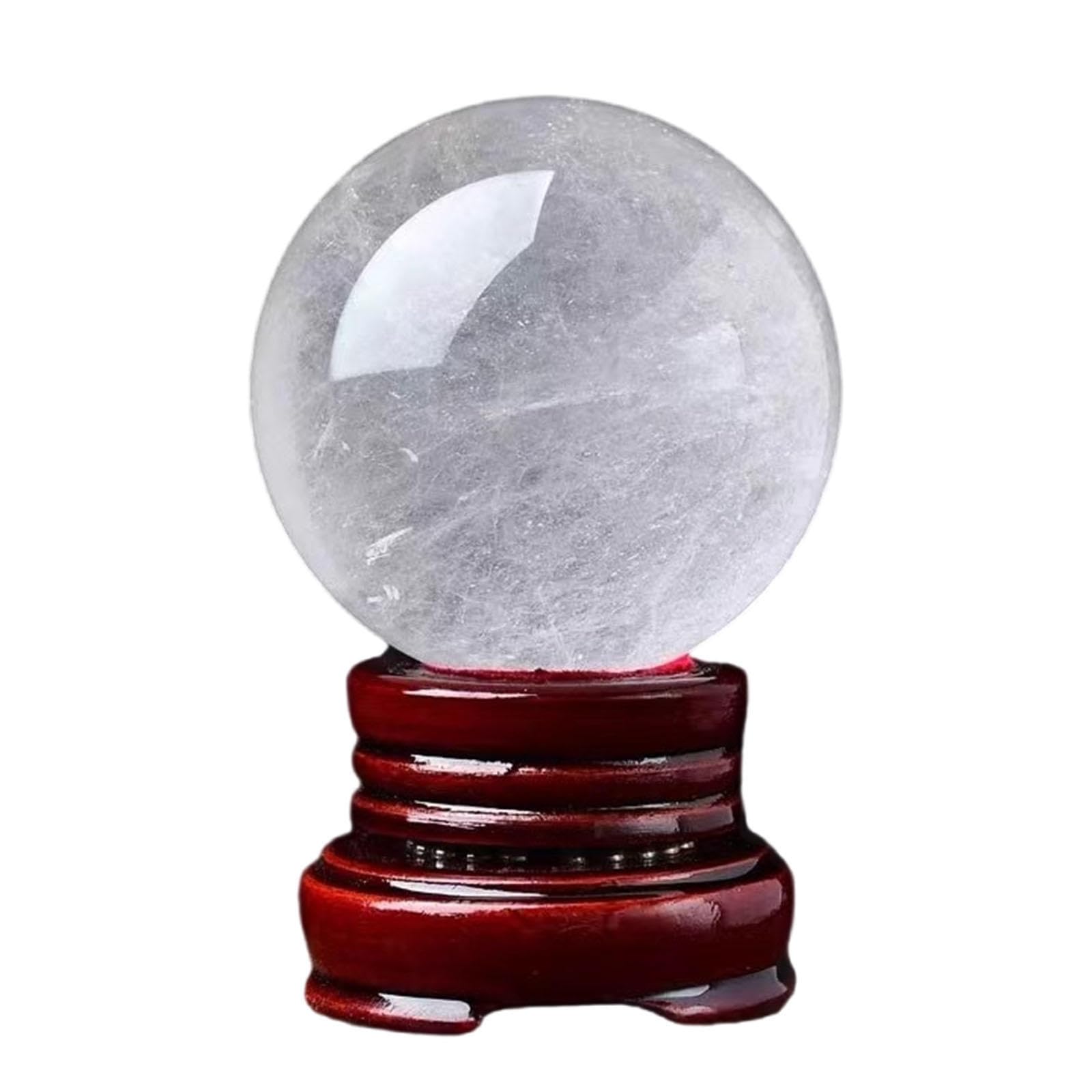 AARTERZZA Clear Crystal Ball with Wooden Stand, Sphere, Feng Shui White Display Ornament for Office Home Decoration,8CM