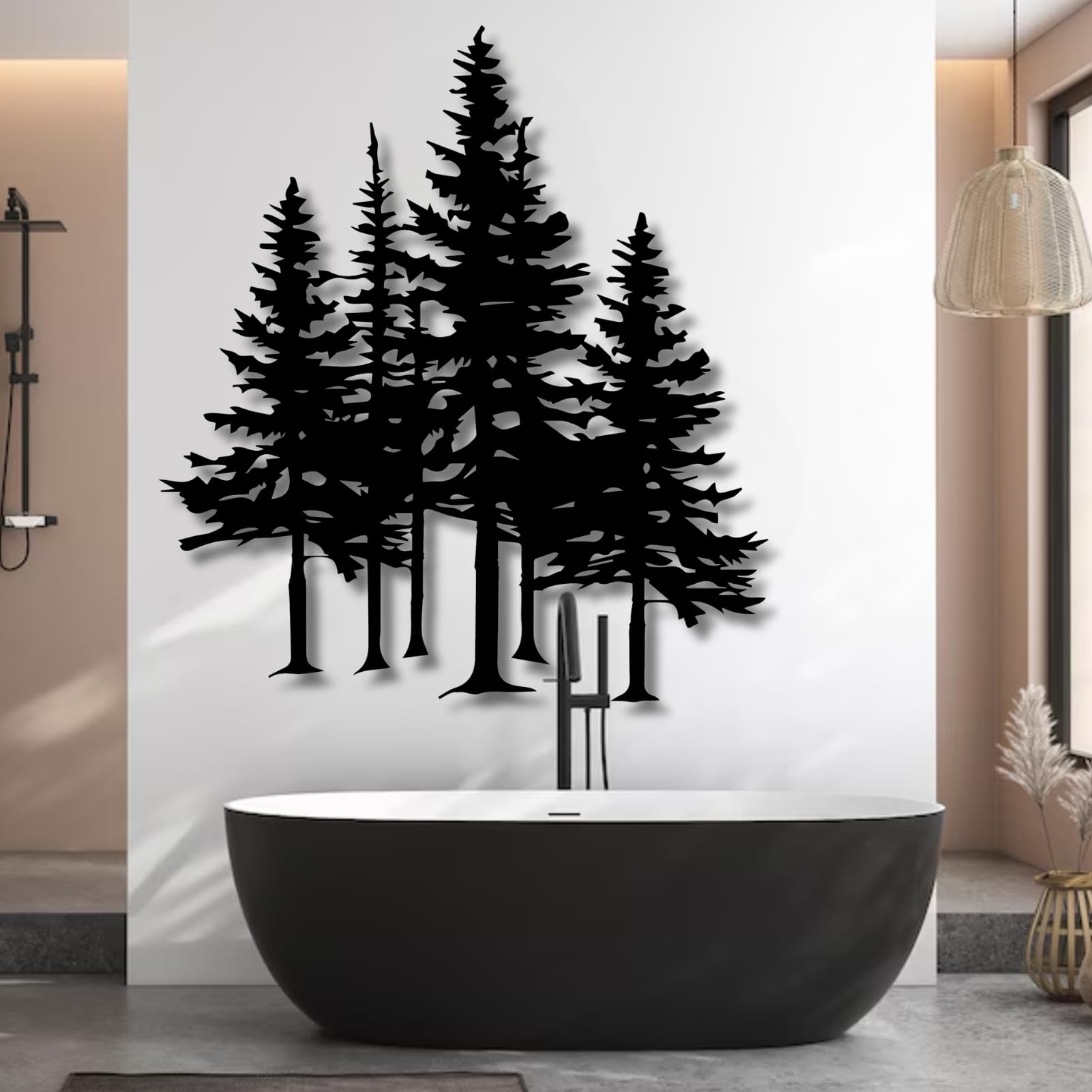 Mimiso Metal Pine Tree Wall Art,Pine Tree Decor,Wall Decorations for Living Room,Bedroom,Nature Forest Metal Decor (Black, 39"×35")