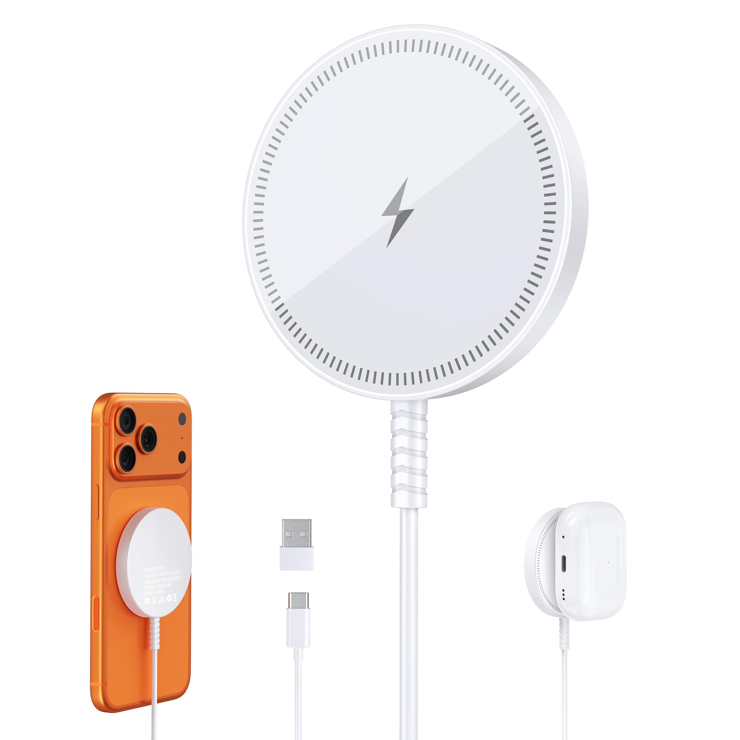 Magnetic Wireless Magsafe Charger iPhone: Charging Pad for iPhone 17/16/15/14/13/12 Series &amp; AirPods Pro 4-2, Strong Magnet, Dual Ports, Case-Friendly, Lightweight for Travel Home Office Desk