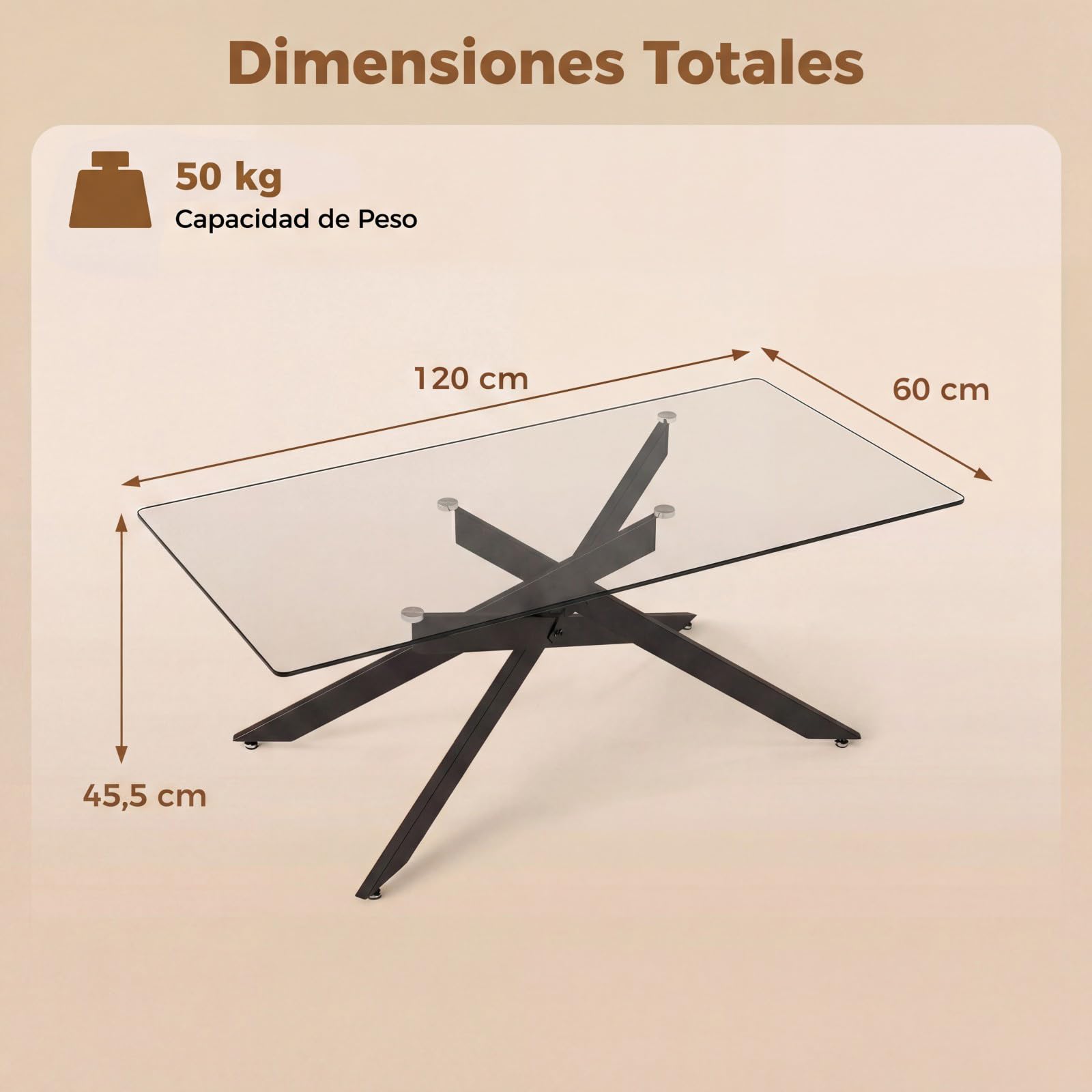 COSTWAY Mesa de Centro de Cristal, Mesa Central Rectangular con Tapa de Cristal Templado y Patas Tubulares de Metal, Mesita de Café Moderna para Salón Oficina Apartamento, 120 x 60 x 45,5 cm (Negro)