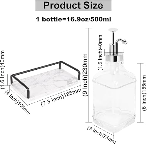 Miniatura 3 de BathAce Dispensador de jarabe de café con bandeja de mármol, botellas de jarabe de vidrio transparente con bomba, 2 dispensadores de jarabe de arce
