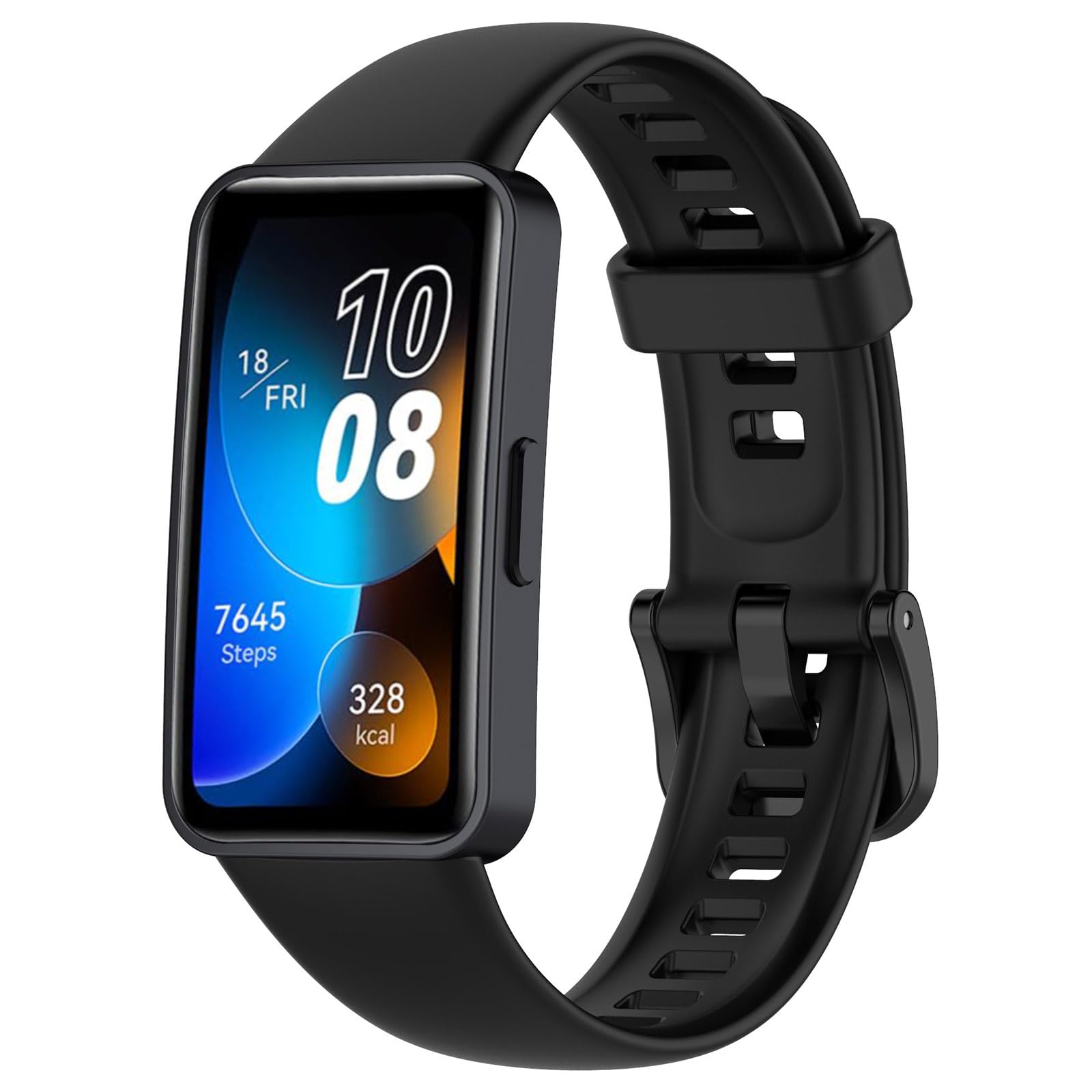SUGARJAR Silicone Strap For Huawei Band 8/9/10,Soft Sports Replacement Straps for Women and Men, Black, 215 millimeters