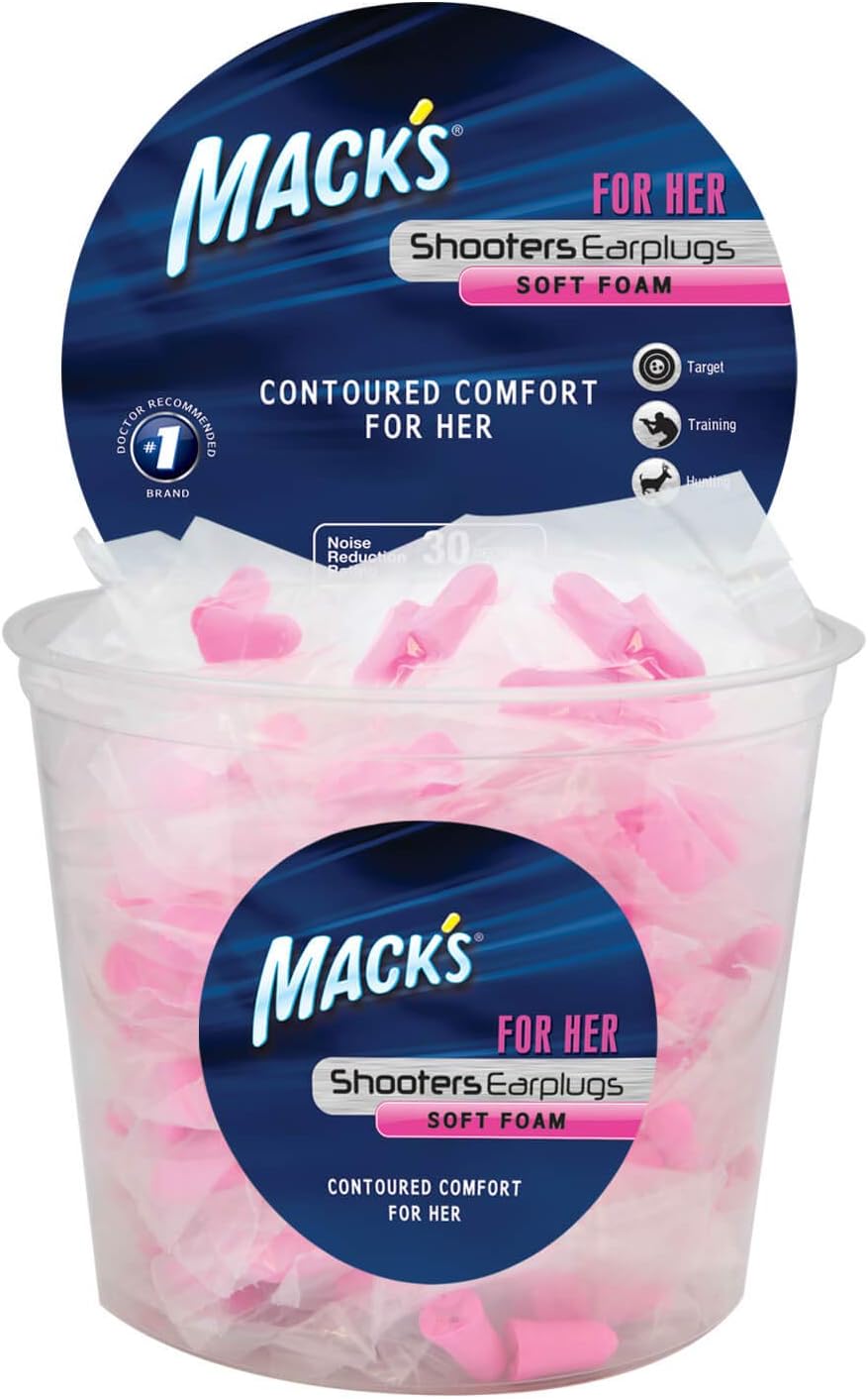 Mack's For Her Soft Foam Shooting Ear Plugs, 100 Pair, Pink – Small Earplugs for Hunting, Tactical, Target, Skeet and Trap Shooting