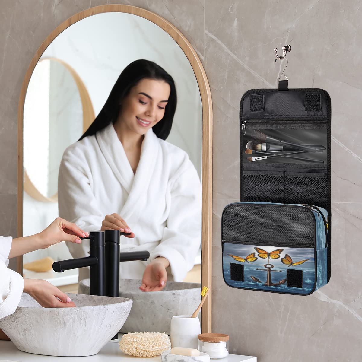 Kotwica Podróżna Kosmetyczka Motyle Kotwica Mycie Torba Unisex Wiszące przybory toaletowe Kosmetyczka Organizer do makijażu, wielobarwny, Jeden rozmiar