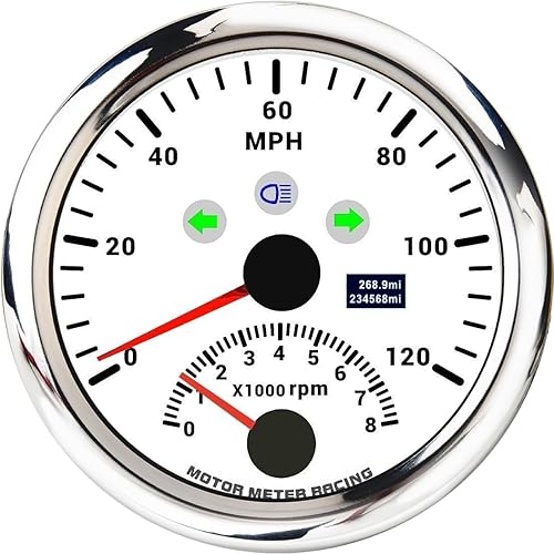 Miniatura 21 de MOTOR METER RACING W Pro 3.346 in 3-3/8" GPS Velocímetro con señal de giro de haz alto 160 MPH Negro Dial blanco LED Digital Odómetro impermeable