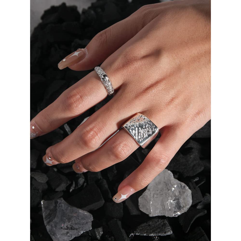 Ringe Silber, S925 Sterling Silber Quadratisch Gesprenkelter Ring Verstellbare Ringe Minimalistischer Offener Ring Silber Daumenring Ewigkeitsring Hochzeitsanhänger Schmuck Geschenke Für Männer M