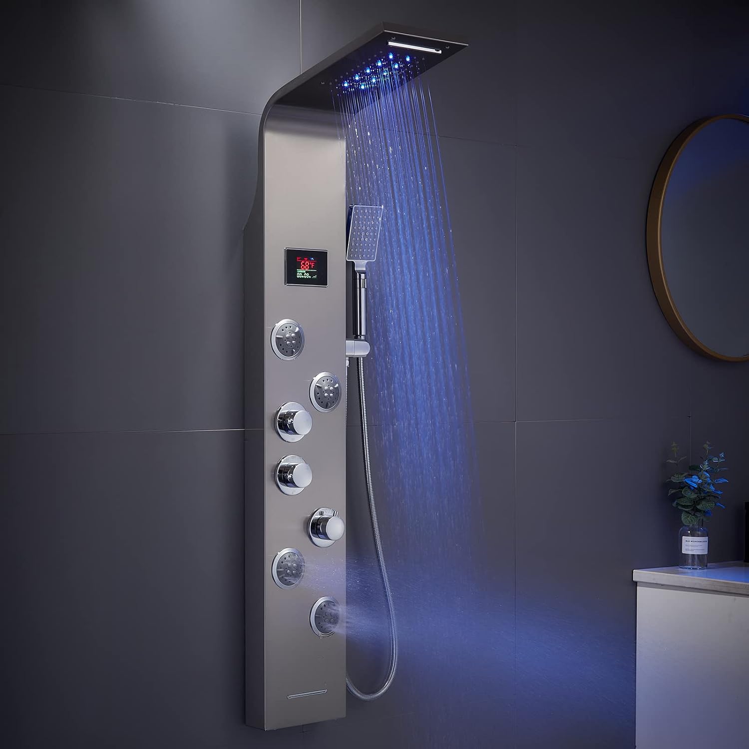 Buy MENATT Shower Tower System with LED Lights, Hydroelectricity