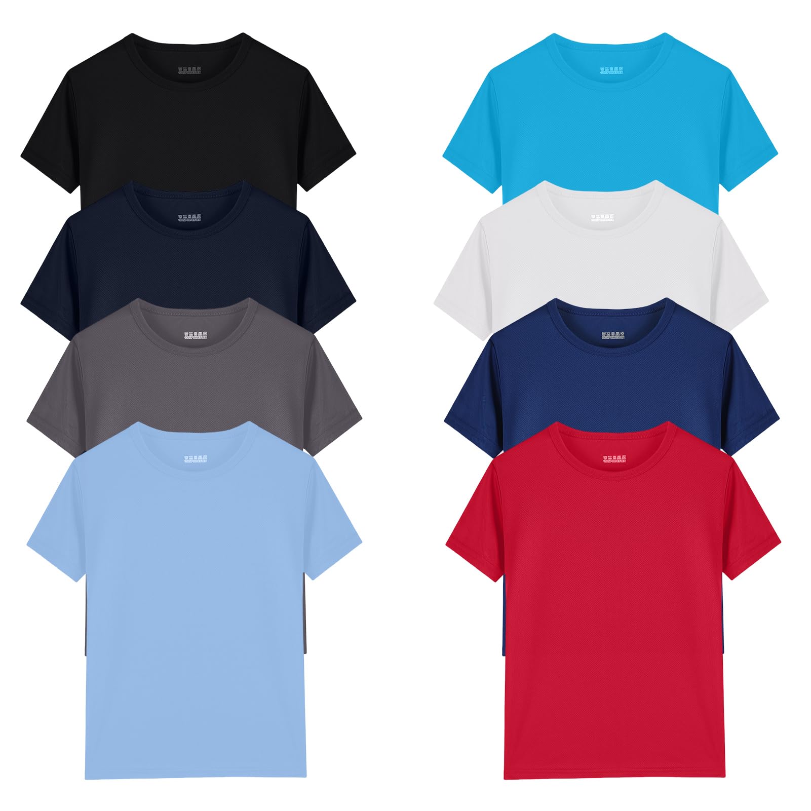 Paquete de 8 camisetas de malla atléticas de secado rápido para niños y jóvenes, de manga corta, absorben la humedad, camisetas activas (edad 4-18)