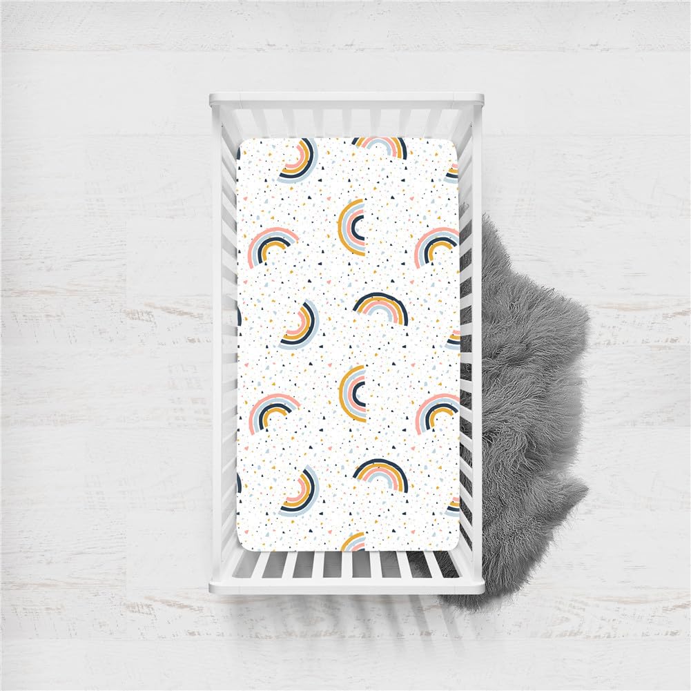Odot Cot Bed Sheets, Bedside Cribs Fitted Sheets for Boys and Girls, Baby Bed Sheets Cot Bed Mattress Protector, Bassinet Sheets, Easy Care Soft and Dureable (160x80cm,Cute Rainbow 5)