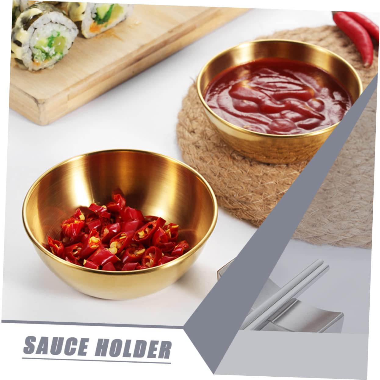 Unomor 1set Stainless Steel Plate Cutlery Round Seasoning Dish Soy Tableware Sauce Dish Small Condiment Seasoning Sauce Plate Round Serving Tray Food Containers Saucer Plates Relish 4pcs