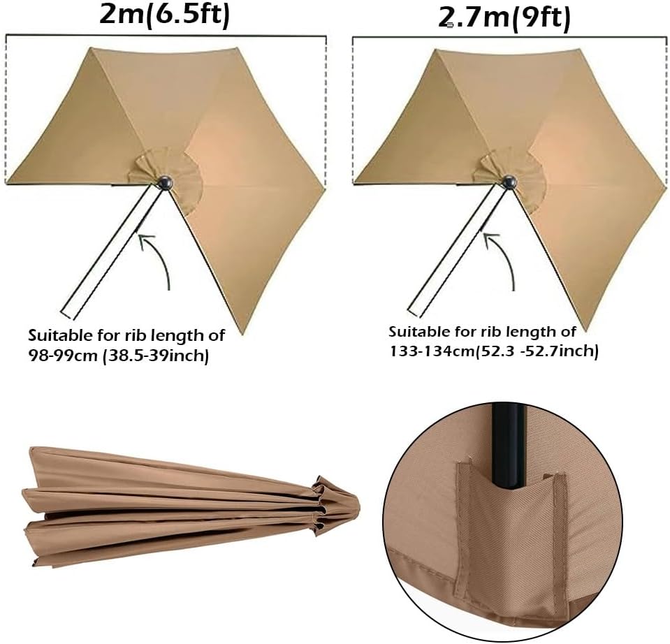 Replacement Umbrella Canopy for 6 Ribs Outdoor Patio Parasol Cover Surface Polyester UV Blocking (Canopy Only) (Color : Khaki Size : 2.7m(9ft)) (Red 2m(6.5ft))