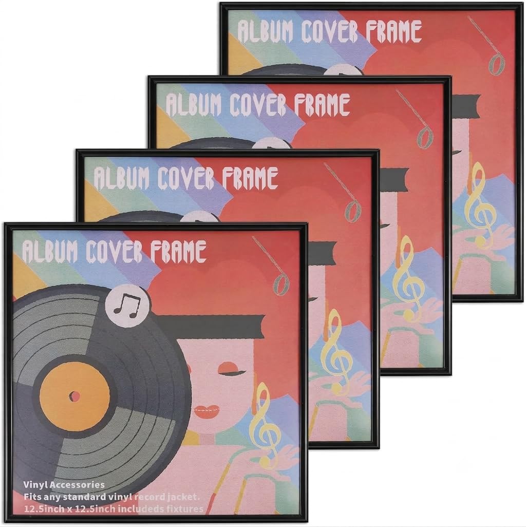 4Pcs Vinyl Record Frame for Hanging Music Studio Living Room,12.5" x 12.5"