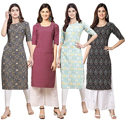 Image of Pinkmint Women's Crepe Digital Print Straight Kurta [Pack of 4] (CCV-334-338-339-335)