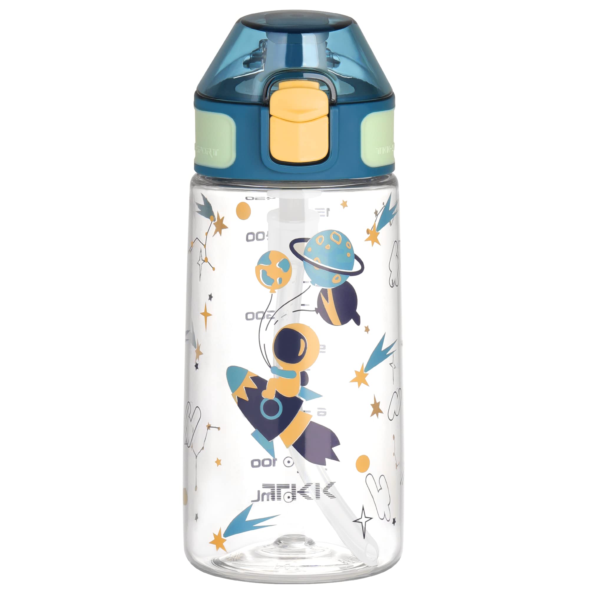 TITIROBA TKK Children's Bottle with Leak-proof Lid and Straws, Tritan BPA-Free One-Handed Sports Water Bottle, Blue, 450 ml