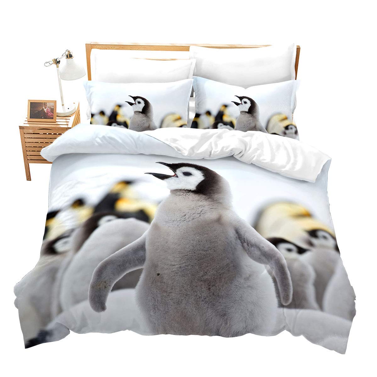 Pinguin Bettwäsche Set 155x220 Niedliches Tiermuster Kinder Teenie Bettbezug Set 2 Stücke mit Reißverschlüssen Mikrofaser Schnee Dekor Trösterbezug Set Niedliches Pinguin Tiermuster Bettbezug