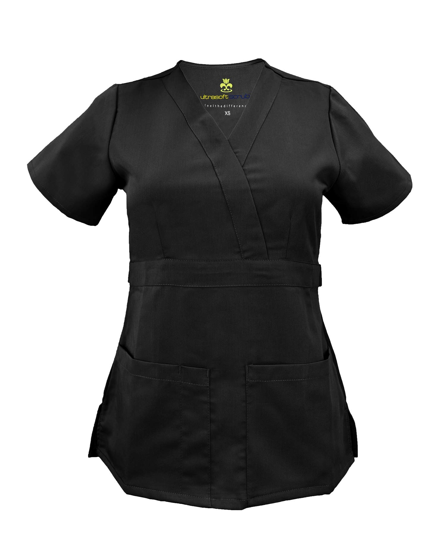Soft Premium Mock Wrap Professional Workwear Women Top Junior Fit (Black, X-Small)