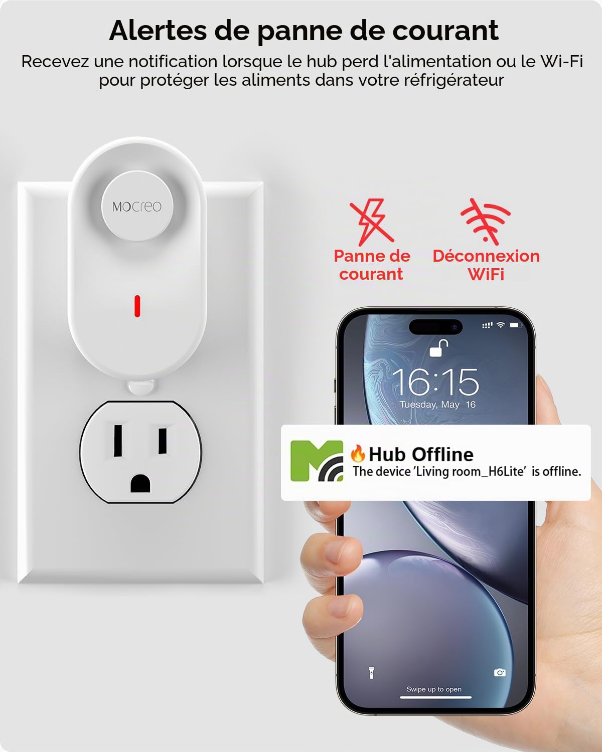 MOCREO Thermomètre WiFi avec alarme, alerte e-mail, notification d'application, exportation d'enregistrement de données, sans frais d'abonnement, capteur de température sans fil à distance pour