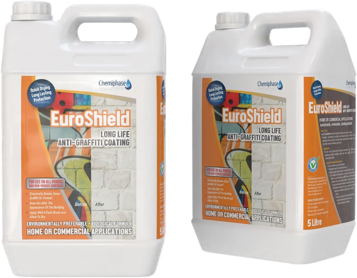 Euroshield Anti-Graffiti Coating – Long-Term Protection, Water-Based, Easy Application, Transparent Shield for Brick, Stone, Metal & Painted Surfaces – Industrial & Home Use 2 x 5 Litres (10L)
