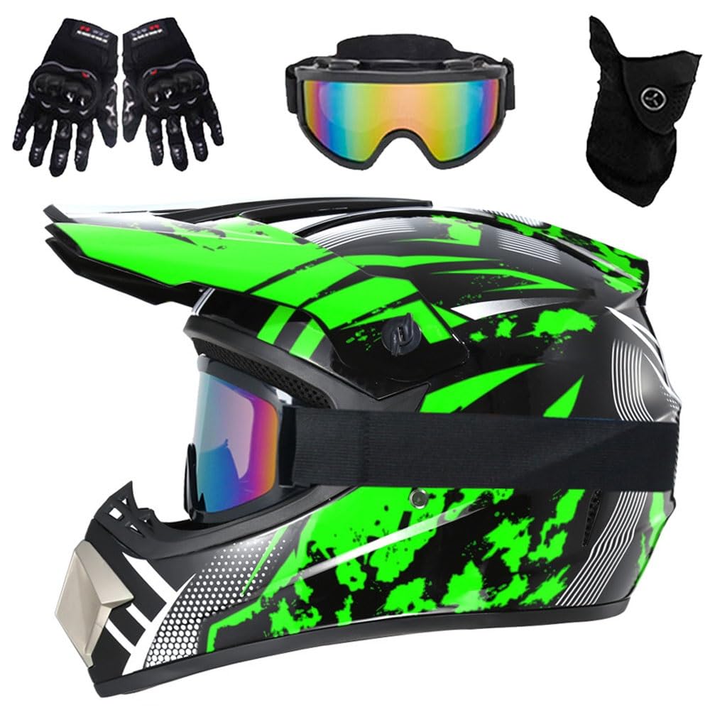 Casques de Motocross pour Enfants de 9 à 14 Ans avec Lunettes, Gants Et Masque, Lot de 4 PièCes, Casques de VTT Tout-Terrain pour GarçOns Et Filles, HomologuéS Dot