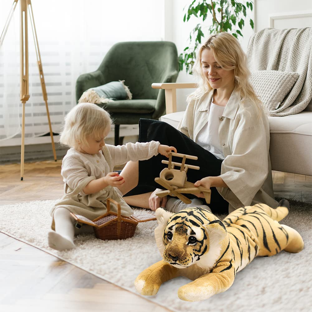 Grande Peluche Tigre 60CM, Giallo, Morbido Tigre Giocattolo | Carino peluche tigre, realistico & morbido, regalo di compleanno per ragazzi, ragazze, bambini, decorazione degli interni