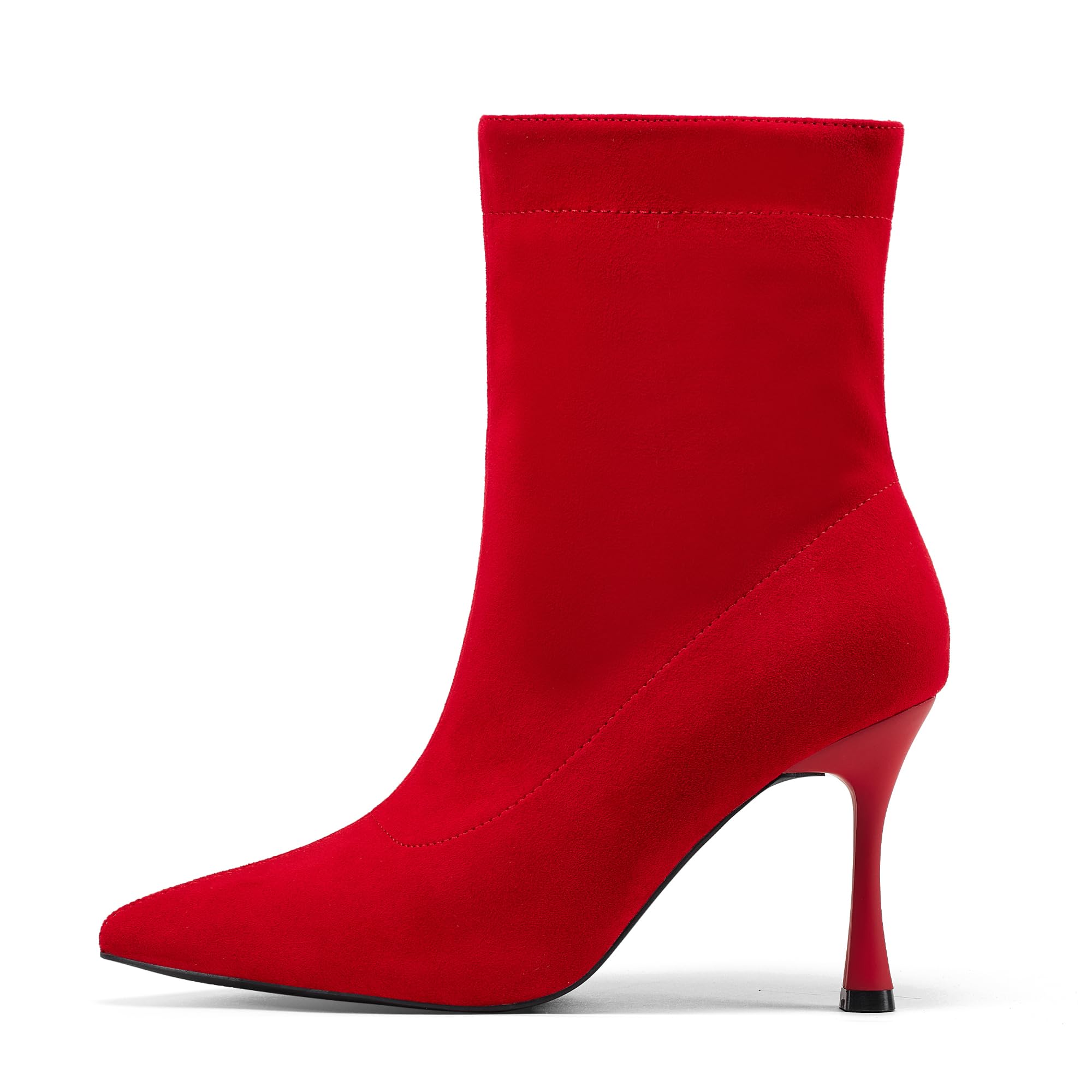 Damskie botki 9 cm szpiczasty nosek - średni obcas szpilki buty robocze dla kobiet modne krótkie buty czarne 8, Czerwony zamsz, 39 EU