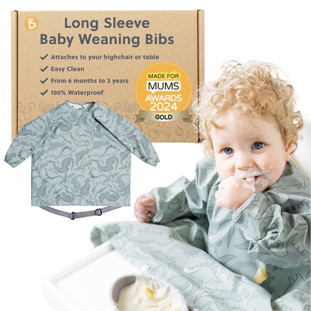 BIBaDO - Long Sleeve Baby Bibs - Babies & Toddlers 6-36 Months - Coverall Weaning Bib - Easy Wipe Clean & Soft Fabric - Attach to Highchair & Tables - Waterproof - Machine Washable — view 19