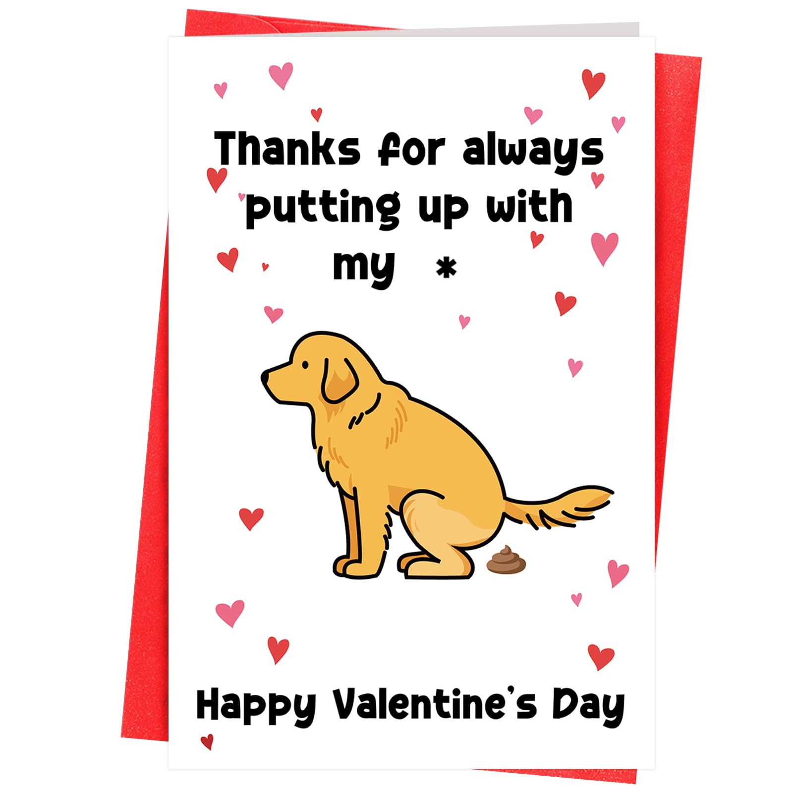 Funny Dog Valentines Day Card Happy Valentines Day Card for Him Her Cute Puppy Valentine's Cards with Red Sprinkle Gold Envelope for Dog Lover Wife Husband Girlfriend Boyfriend