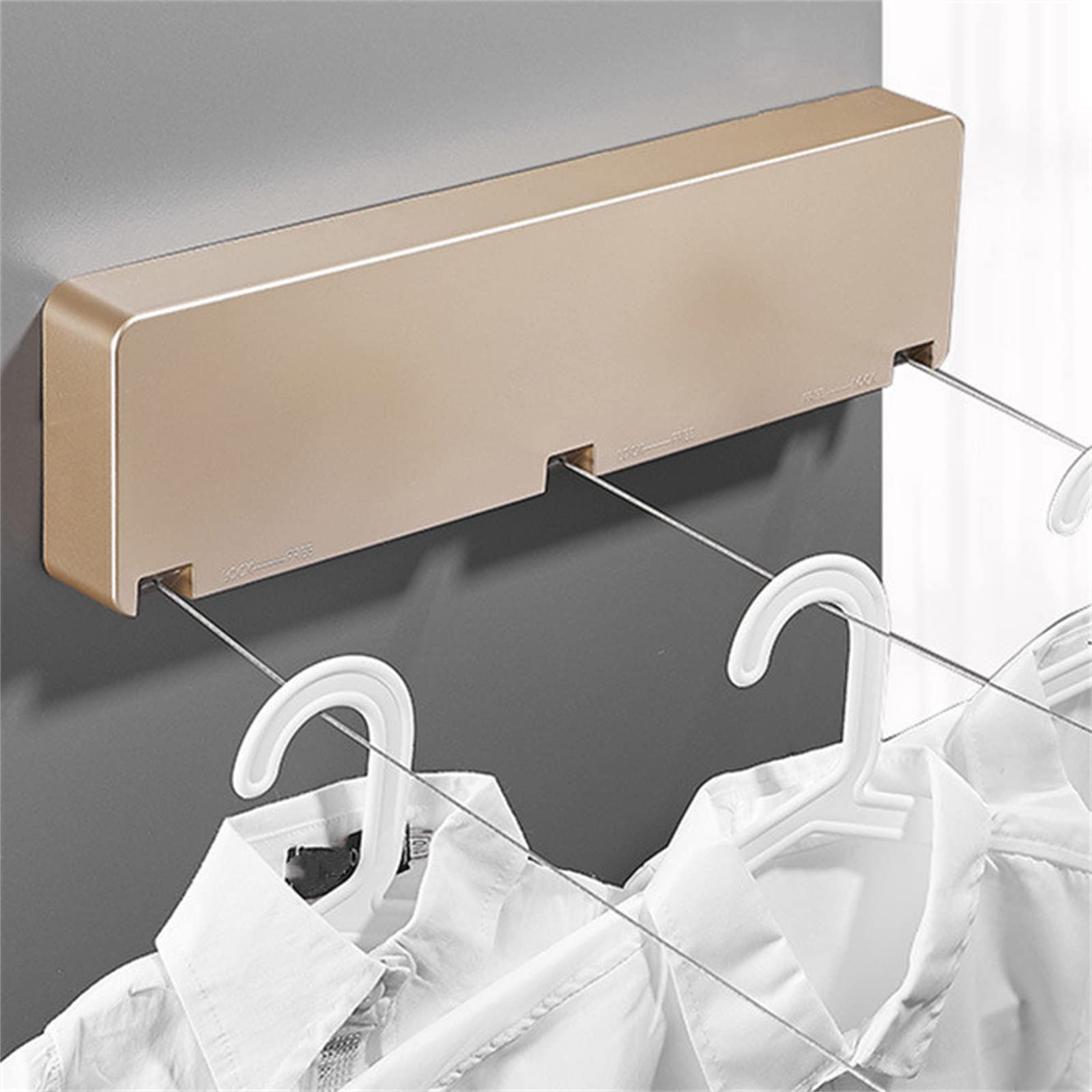 Einziehbare Wäscheleine, 20 Fuß, Edelstahl DREI Wäscheleine, Unsichtbare, an Der Wand Montierte, Strapazierfähige Wäscheleine Zum Aufhängen, Trocknen, Badezimmer, Wäsche,Gold,One Size
