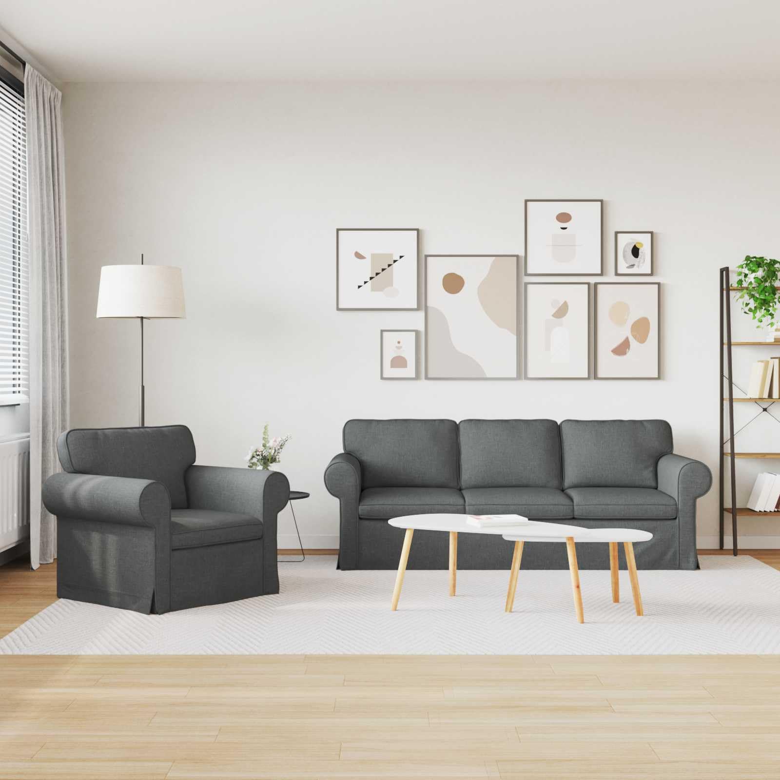 Sofa narożna z funkcją spania, 2-częściowa, ciemnoszara, z funkcją relaksu i wysuwanym łóżkiem dla gości, do salonu, biura, lounge, 215 x 82 x 80 cm, materiał