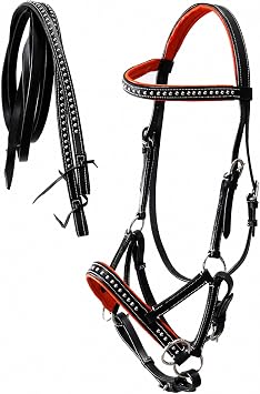 CHALLENGER Horse Western Horse Western English Leather Bitless Sidepull Bridle Reins Orange 7708OR-F