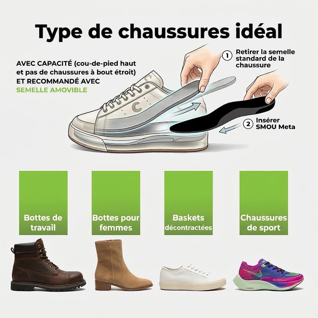 Semelles orthopédiques SMOU Meta – Métatarsalgie et névrome de Morton – Coussinet métatarsien, mousse à mémoire – Amorti, confort et soulagement de l’avant-pied – Homme et Femme