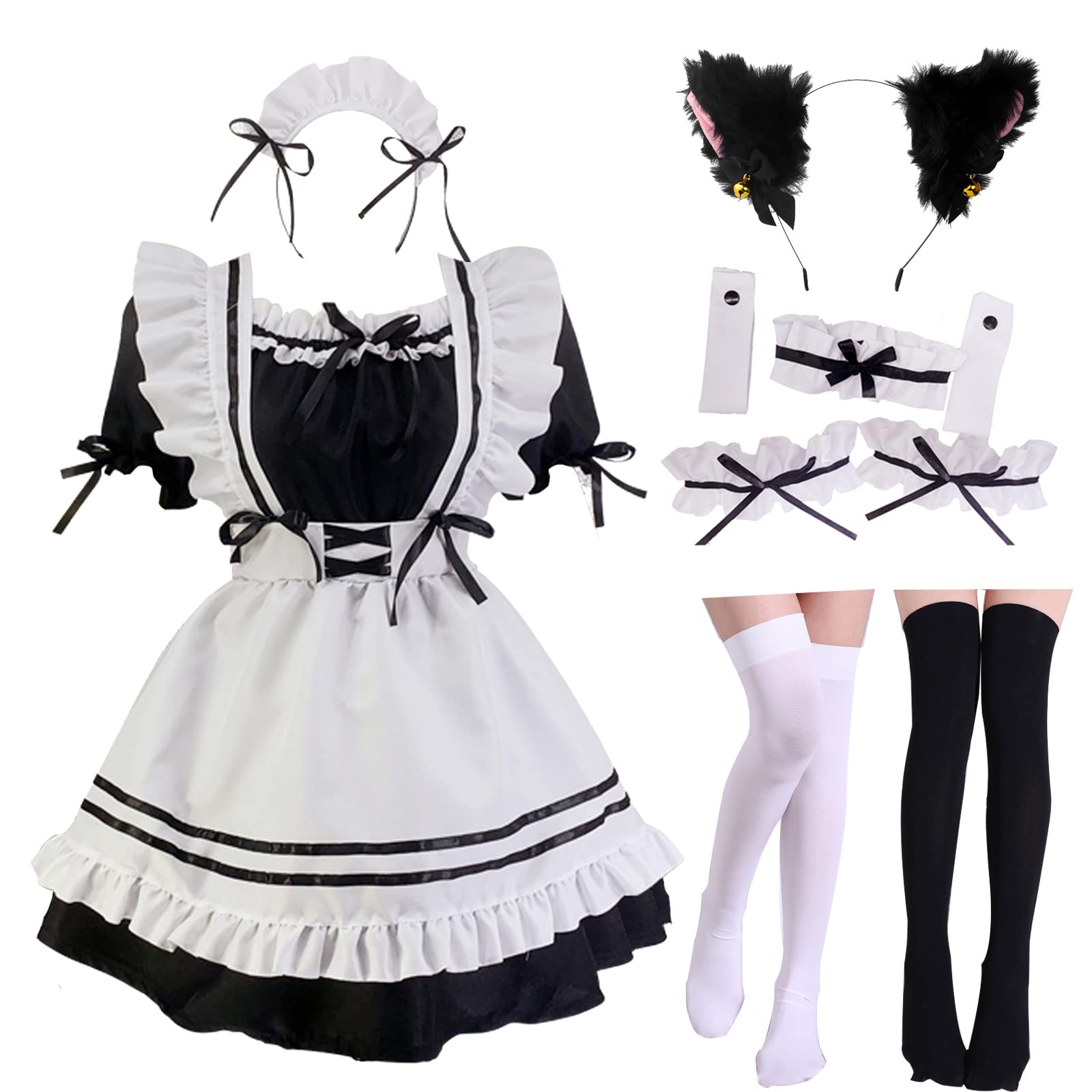 GKMAJKMBJapanese Maid Outfit Anime French Maid Apron Classic Lolita Fancy Dress Cosplay Costume for Halloween Party