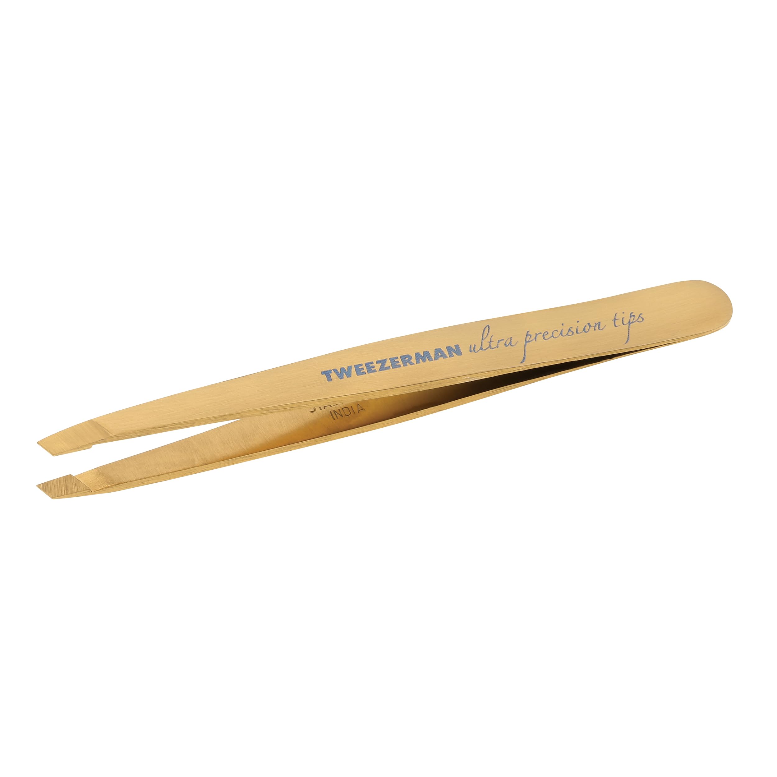 TWEEZERMAN Pinzette Ultra Precision (Handgeschliffene, schräge Spitzen, Augenbrauen zupfen, Profi Qualität, rostfreier Edelstahl), Gold