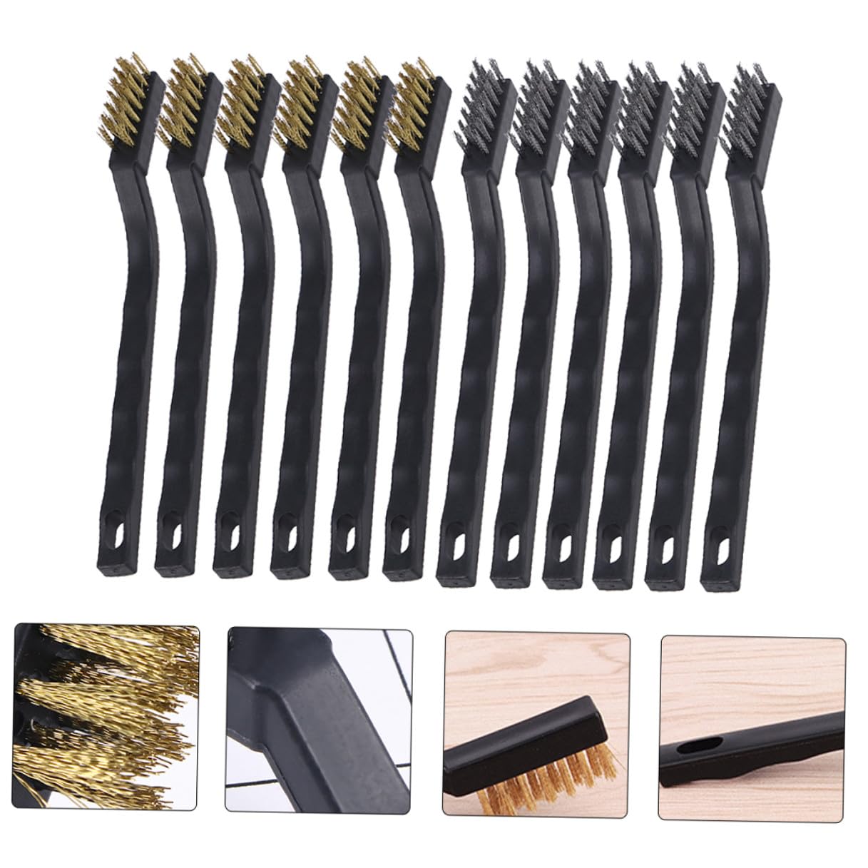 12pcs Mini Wire Brushes with Curved Bristles for Precise Cleaning Narrow Spaces Scratch Brushes for Welding Rust Removal Industrial Use