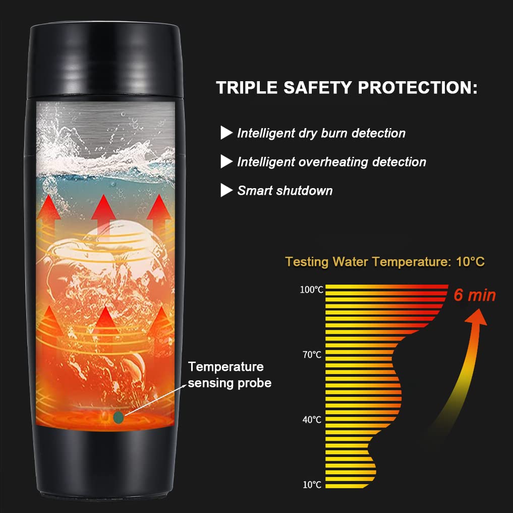 Portable Electric Travel Kettle, 350ml 40~100â„ƒ Temperature Adjustable At Will, 300W Small Tea Cup, 304 Stainless Steel Personal Mini Coffee Mug, Auto Shut-Off & Boil Dry Protection, BPA-Free(Black)