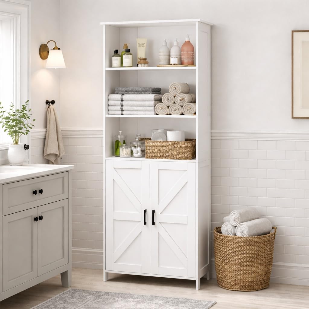 Homhedy Tall Bathroom Storage Cabinet in White