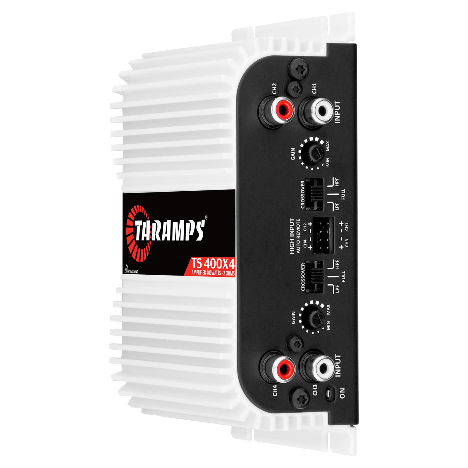 Taramps TS 400x4 con Entrada automática de Alto Nivel 400 vatios RMS, 4 Canales, Rango Completo, Amplificador de Audio para Coche, Entrada RCA, Clase D, 2 Canales Puentes, Sistema Amplificador