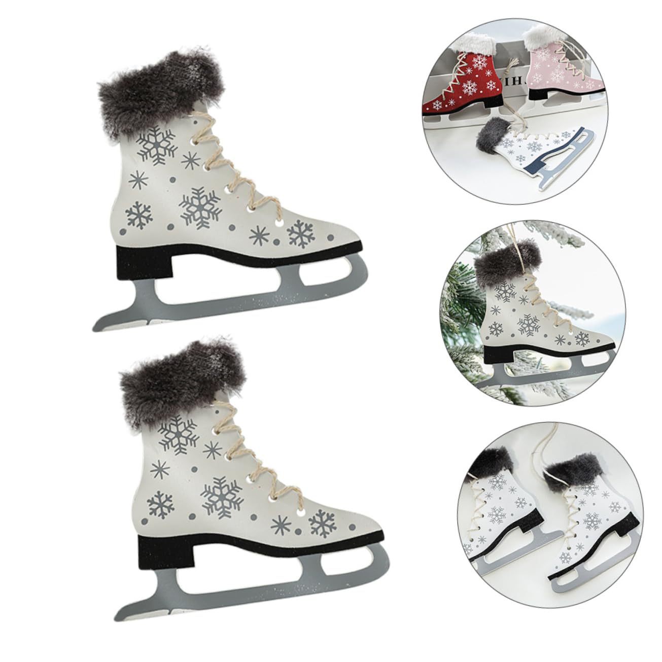 Veemoon Recyclable Wooden Skates Pendant Ideal for Christmas Decor Dessert Tables Backdrop