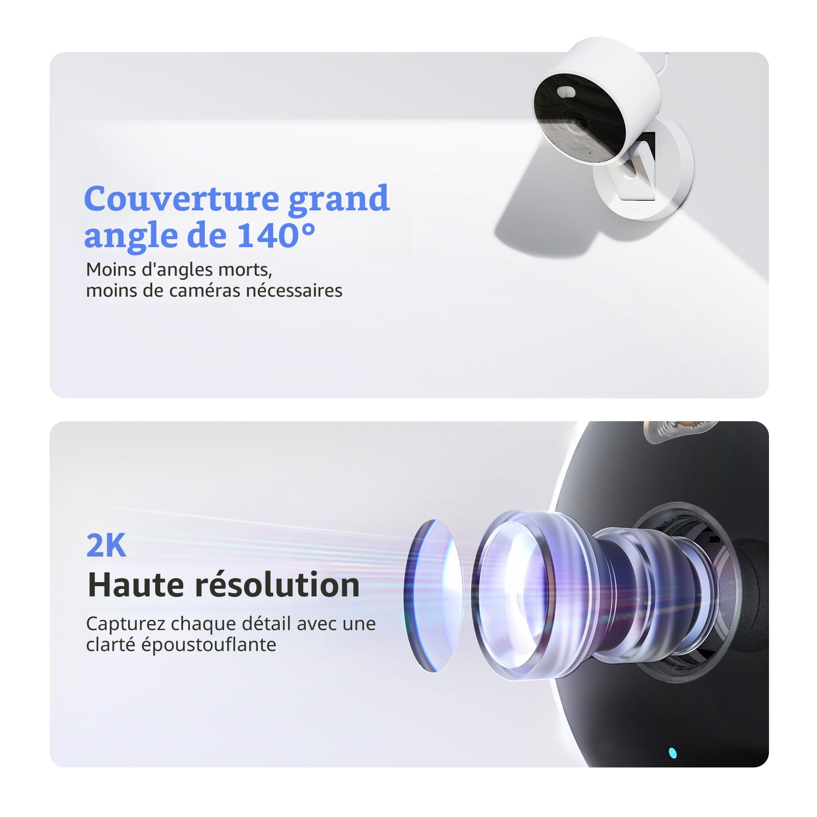 Aqara Caméra Intérieure/Extérieure G100, 2K, HomeKit Secure Video, 2,4 Ghz WiFi, Vision Nocturne Couleur avec Projecteur, Détection IA, Wi-FI 6, Étanche IP65, Compatible Alexa, Google Home, Blanche