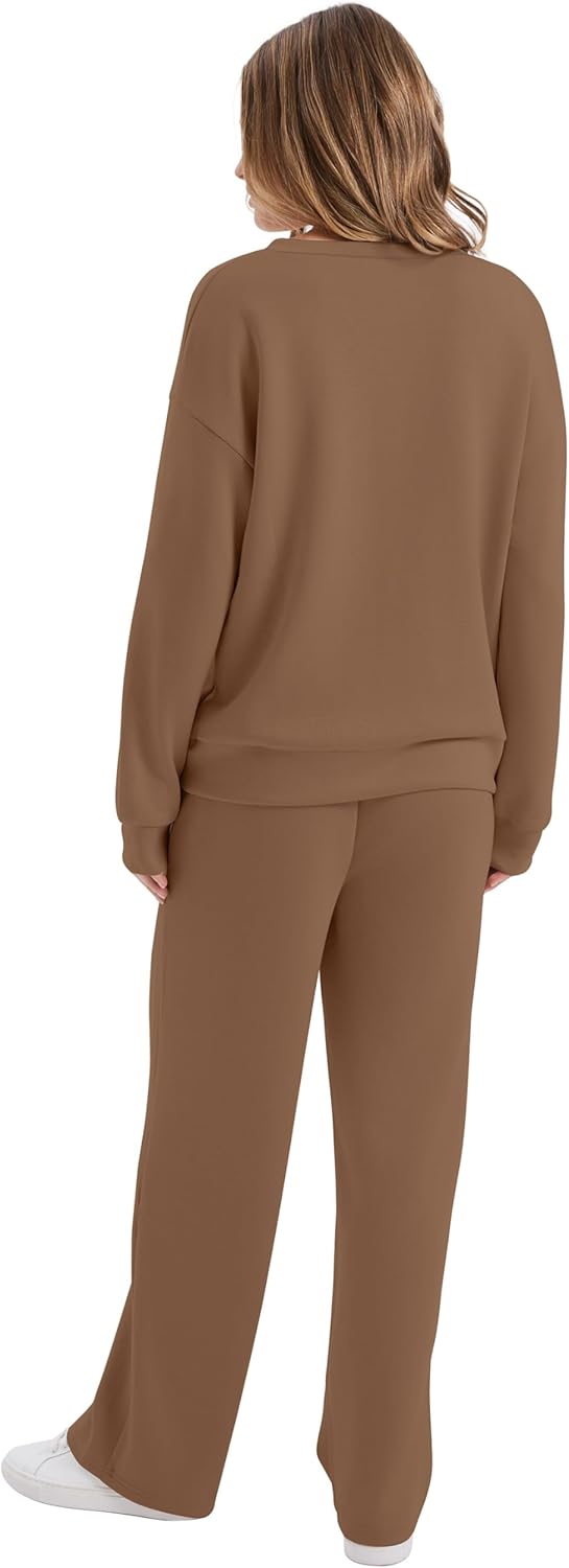 WIHOLL Lounge Sets for Women 2026 V Neck 2 Piece Outfits Airport Wide Leg Pants Matching Set Sweatsuits - Image 5