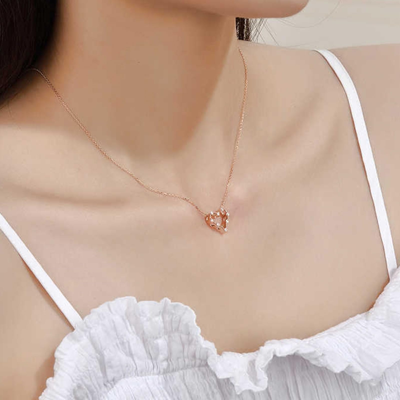 Collar de diamantes de oro rosa de 9 quilates, 14 quilates y 18 quilates, elegante colgante de corazón con diamantes naturales de 0,15 quilates, collar de oro real para ella