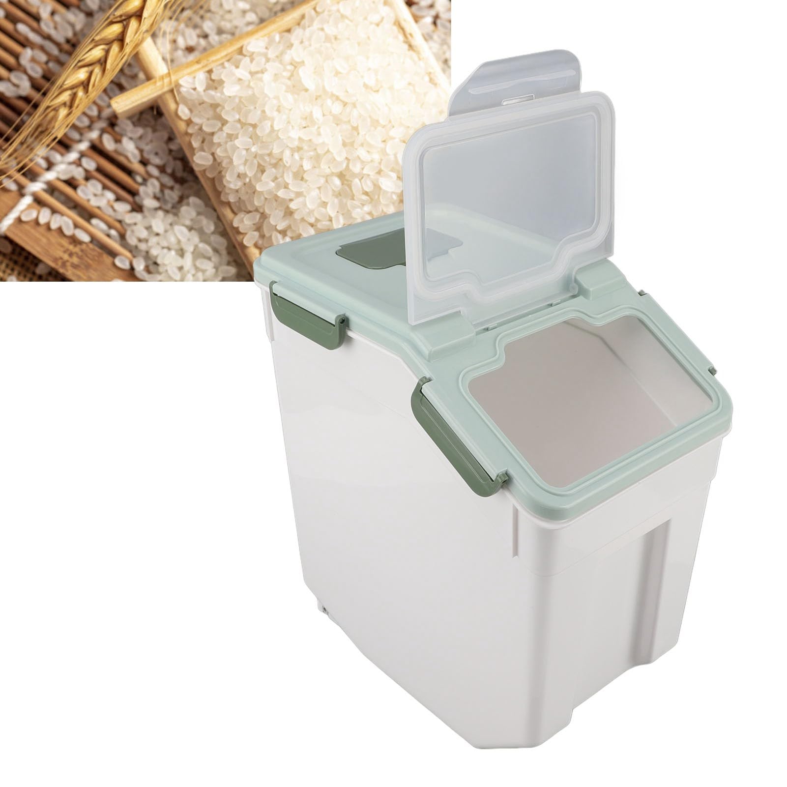 Contenitore per la Conservazione del Riso Ermetico, Verde Menta, 25 Litri, Organizer per Alimenti da, con Coperchio a Chiusura Facile, per Farina di Cereali, Cibo per Animali Domestici, (25