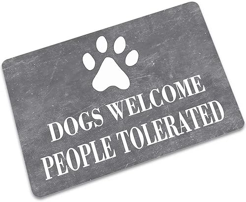YQ Park Tapete decorativo para puerta tolerado por personas con texto en inglés "Dogs Welcome People", tapete decorativo para todo tipo de clima,