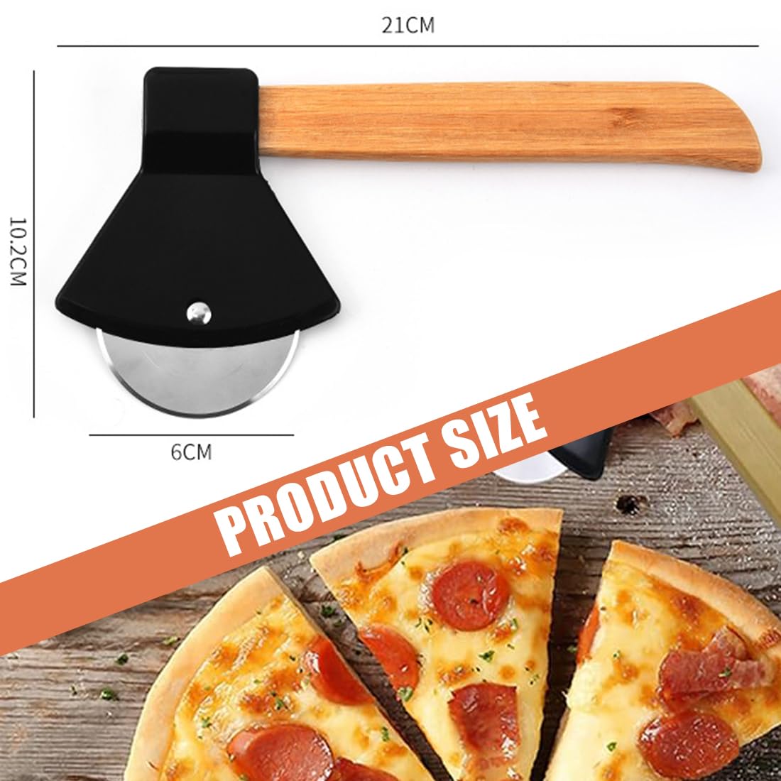 Hacha Cortador de Pizza,Corta Pizzas de Acero Inoxidable con Mango de Roble,Accesorios Cocina con Protección Anticortes,Súper Afilada y Duradera Ideal para Pizza,Pasteles (Negro)