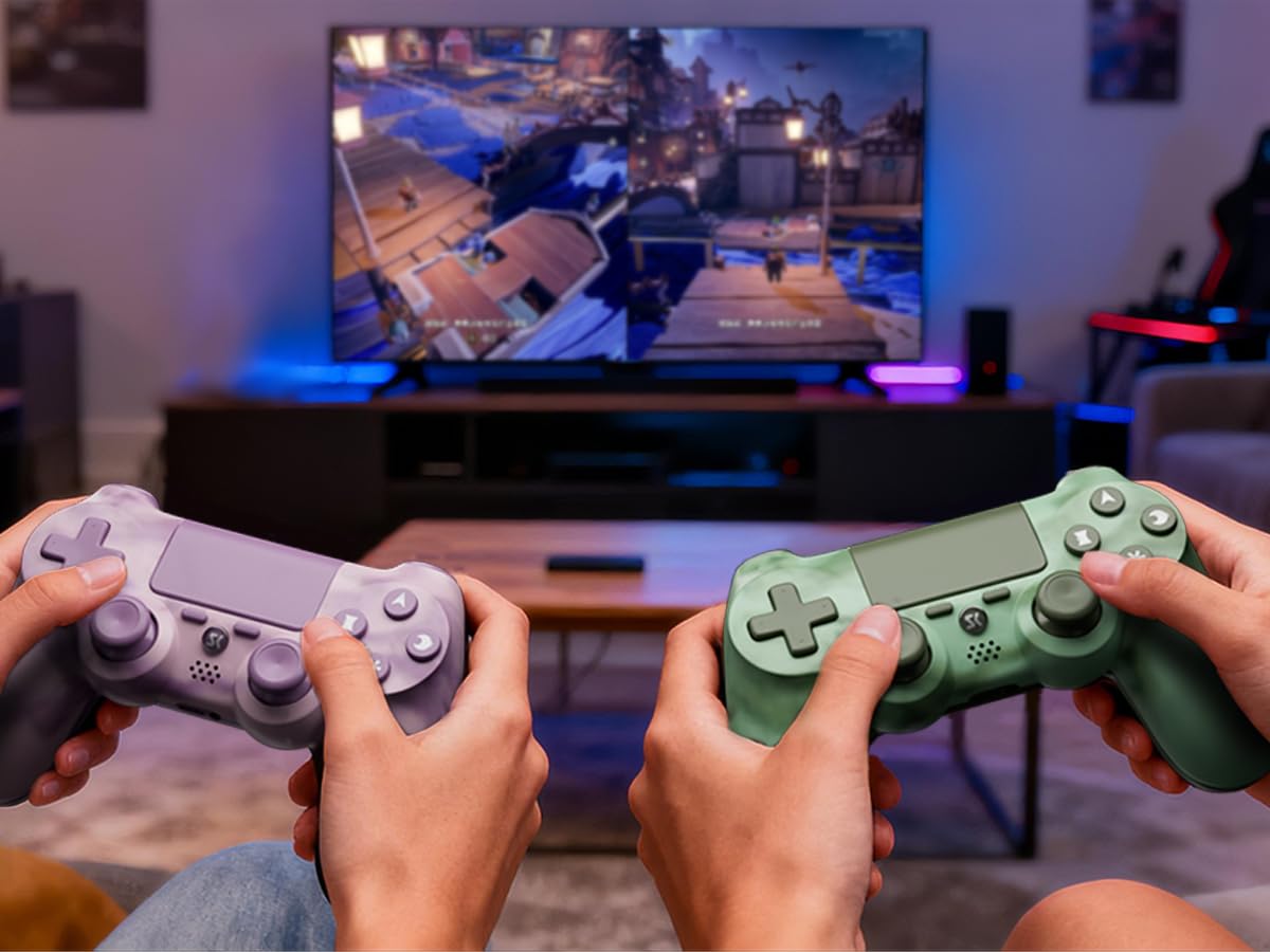 ISHAKO Kabelloser PS4 Controller für PlayStation 4/Pro/Slim – Dual Vibration, 6-Achsen-Sensor, Touchpad, 3,5mm-Audiobuchse, Ergonomischer Anti-Rutsch-Griff, 800mAh Akku