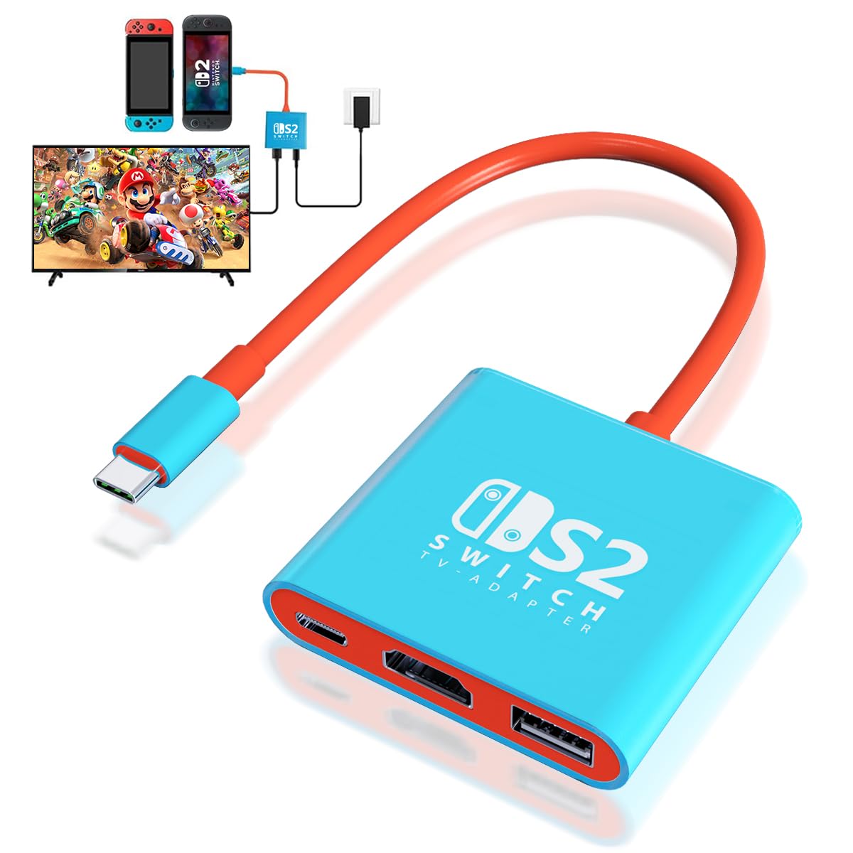 pdobq Switch 2 Dock, Switch Docking Station for Nintendo Switch1 Dock, Portable Switch2 TV Adapter Support 4K/60HZ Switch2 TV Mode Compatible Switch2/1/OLED, Travel with HDMI2.0 USB3.0
