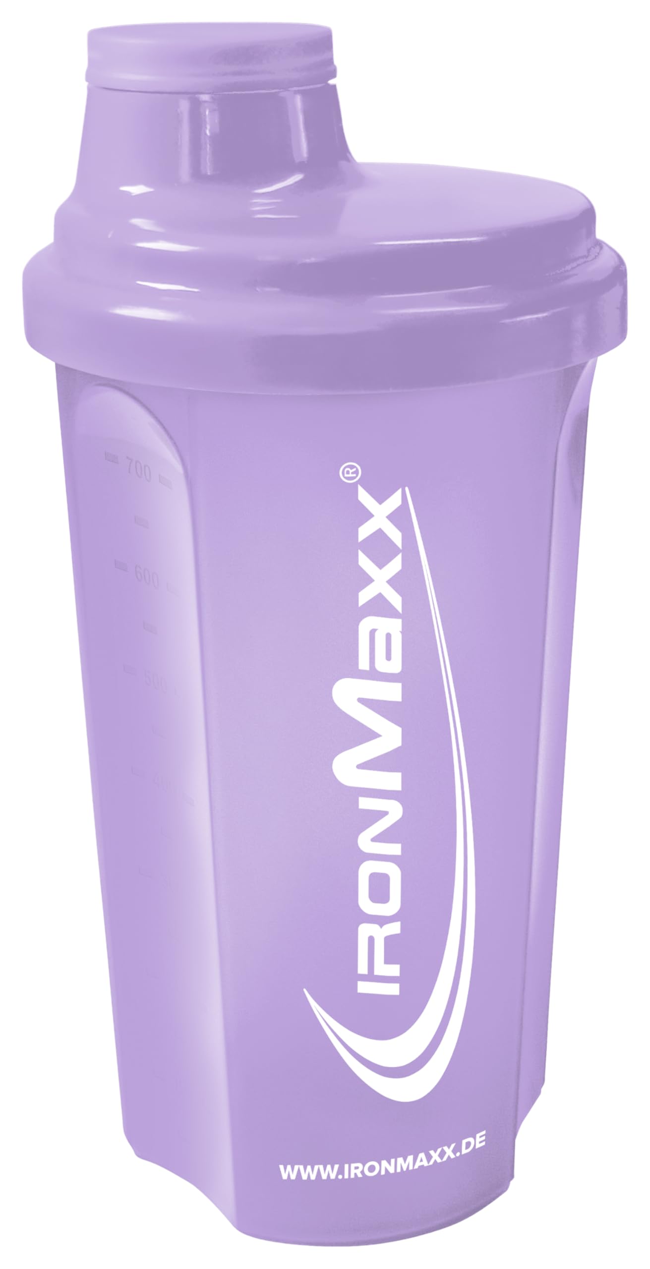 IronMaxx Shaker do białek, lawendowy shaker 700 ml, szczelny, nadaje się do mycia w zmywarce, nie zawiera BPA i DEHP | shaker proteinowy z zamknięciem obrotowym, sitkiem i skalą pomiarową
