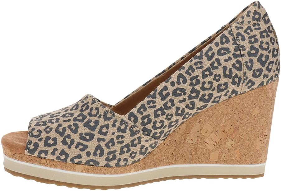 TOMS Women Essential Wedge Slip-On Peep-Toe Casual Dress Shoes - Oatmeal Small Leopard Spots, 7