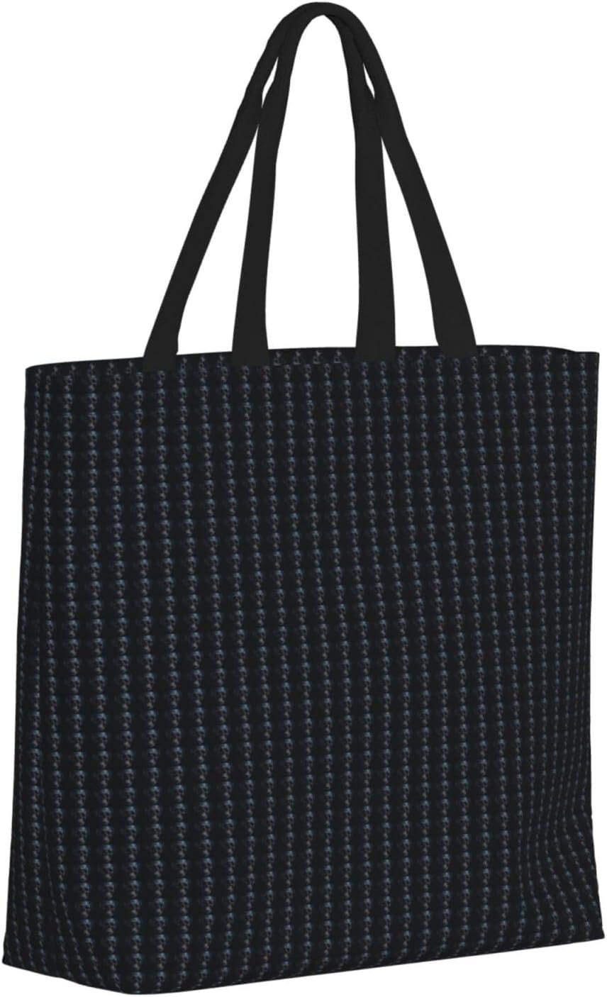 Black Skull Print Eco-Friendly Tote Lightweight Grocery Bag Daily Commuting Travel Beach Gym Use